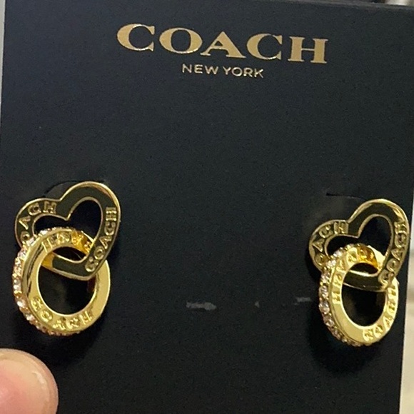 Coach Interlocking Open Circle Pearl Huggie Earrings - Picture 1 of 2